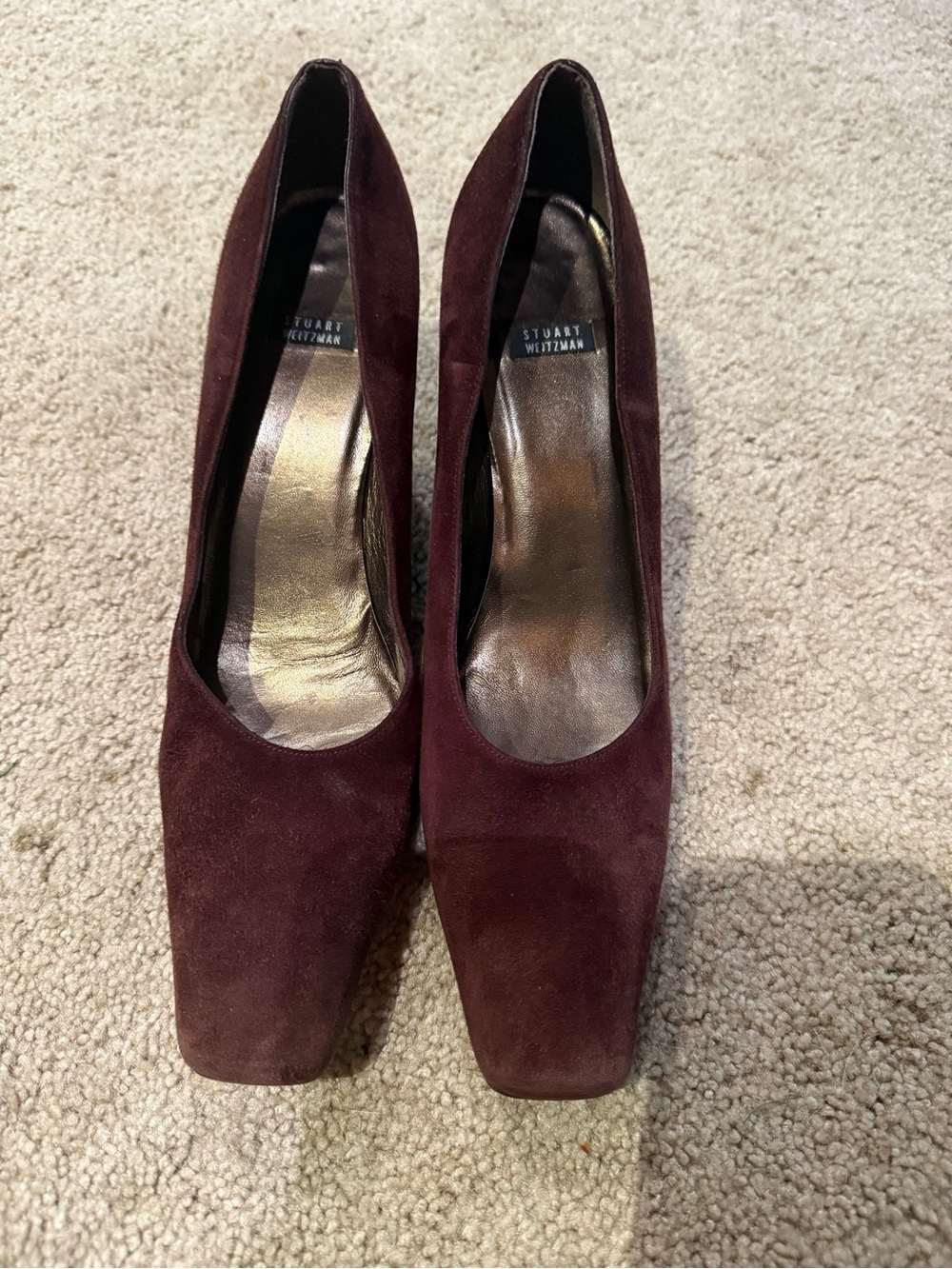 Stuart Weitzman Burgundy Suede Square Toe Block Heel Pumps - Size 8M